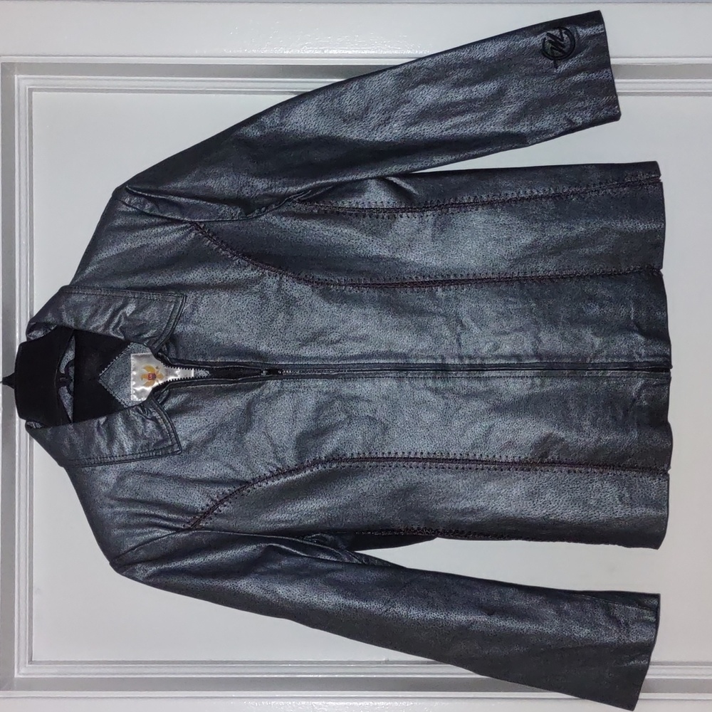 Ameri Mode Metallic Pewter Leather Blazer - image 1